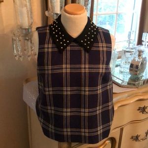 Juicy Couture plaid wool top with studded collar